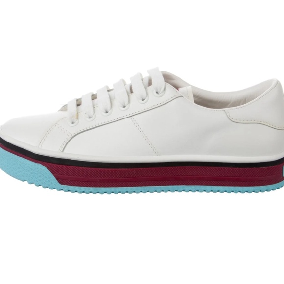 NEW Marc Jacobs Women's Slip On White Leather Blue & Burgundy Sole Sneakers 37 7 - Picture 2 of 12